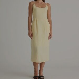Quince - 100% European Linen Scoop Neck Midi Dress Yellow